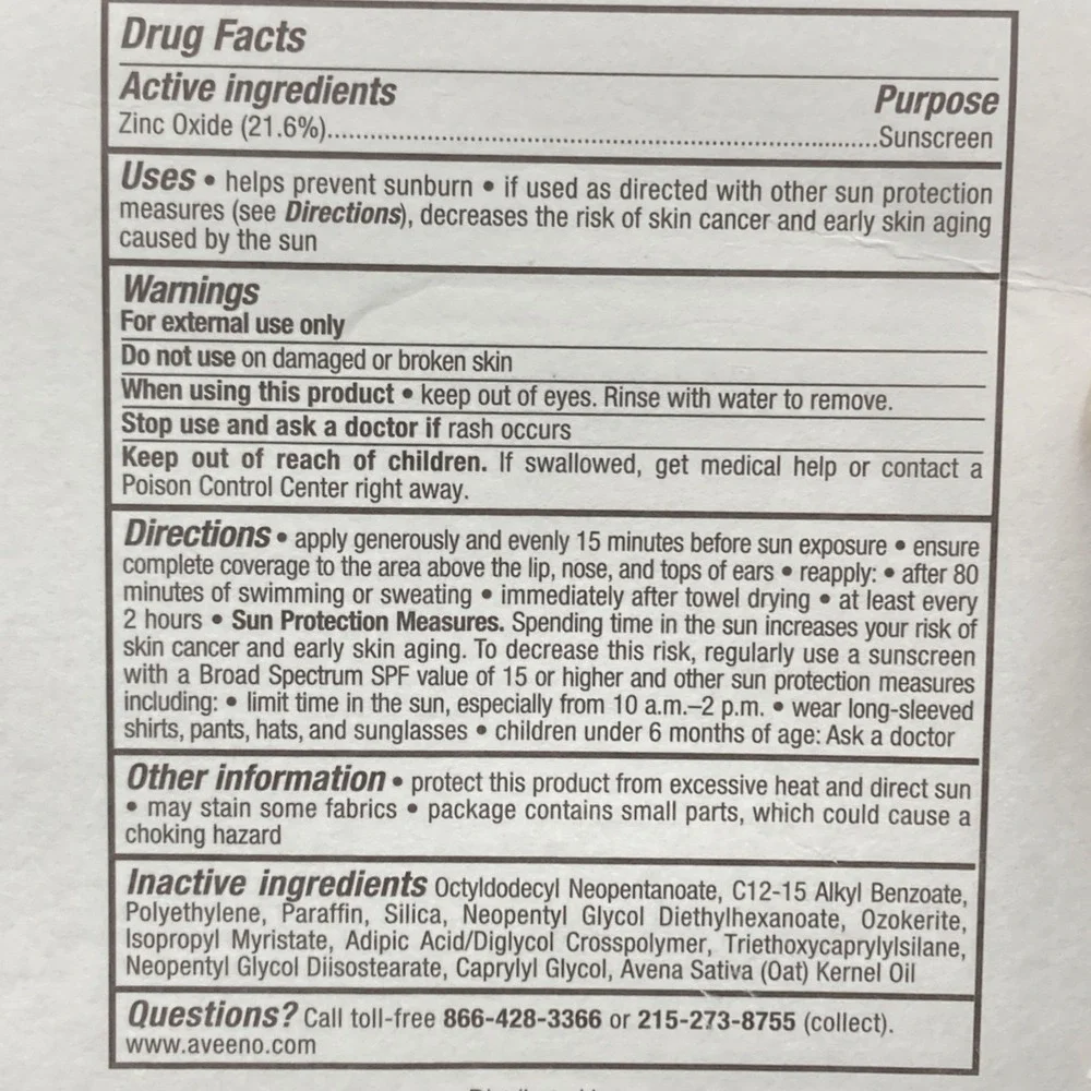 2 Pack Aveeno Baby Sensitive Skin Sunscreen Stick SPF 50 0.47oz Each Zinc Oxide